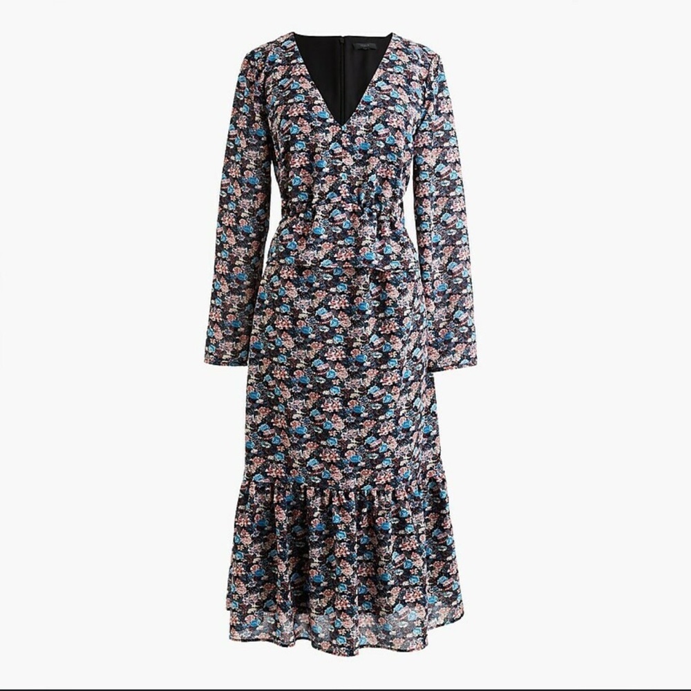 J.CREW Blue Pink Paisley Floral Ruffle Hem A Line All Season Dress‎ Size 4